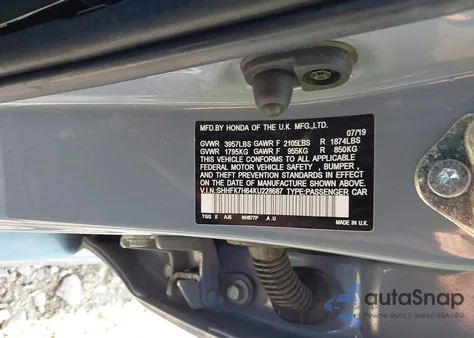 2019 Honda Civic Ex z USA, uszkodzony, nr VIN SHHFK7H64KU228687